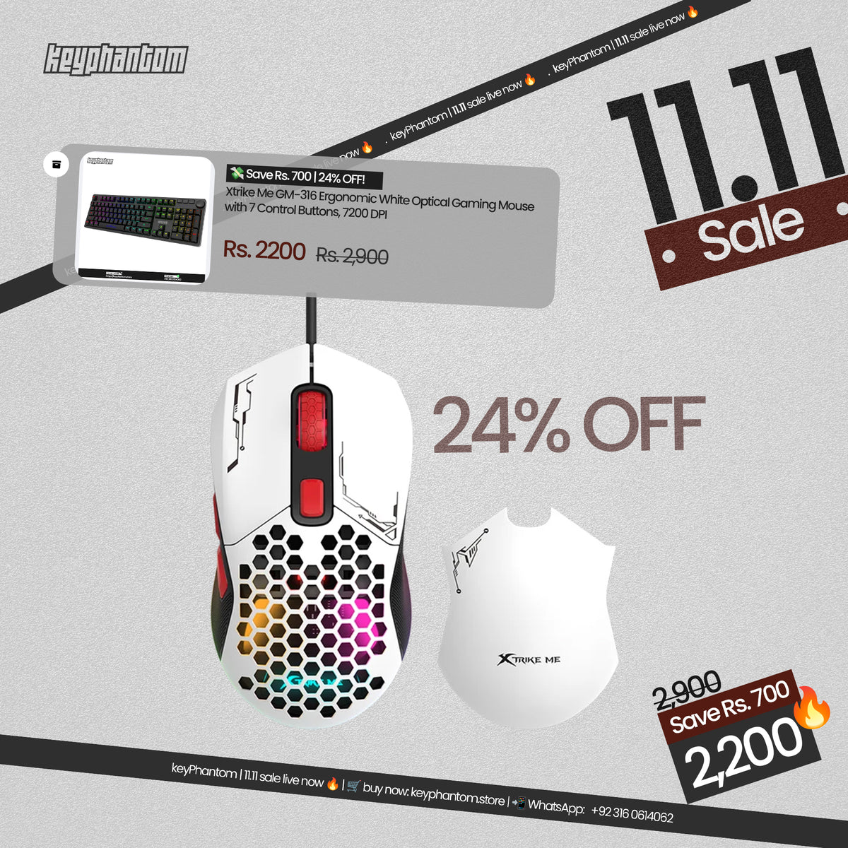 XTRIKE ME GM-316 WHITE | Xtrike Me GM-316 Ergonomic White Optical Gaming Mouse with 7 Control Buttons, 7200 DPI & Dynamic RGB Illumination for PC Desktop & Laptop