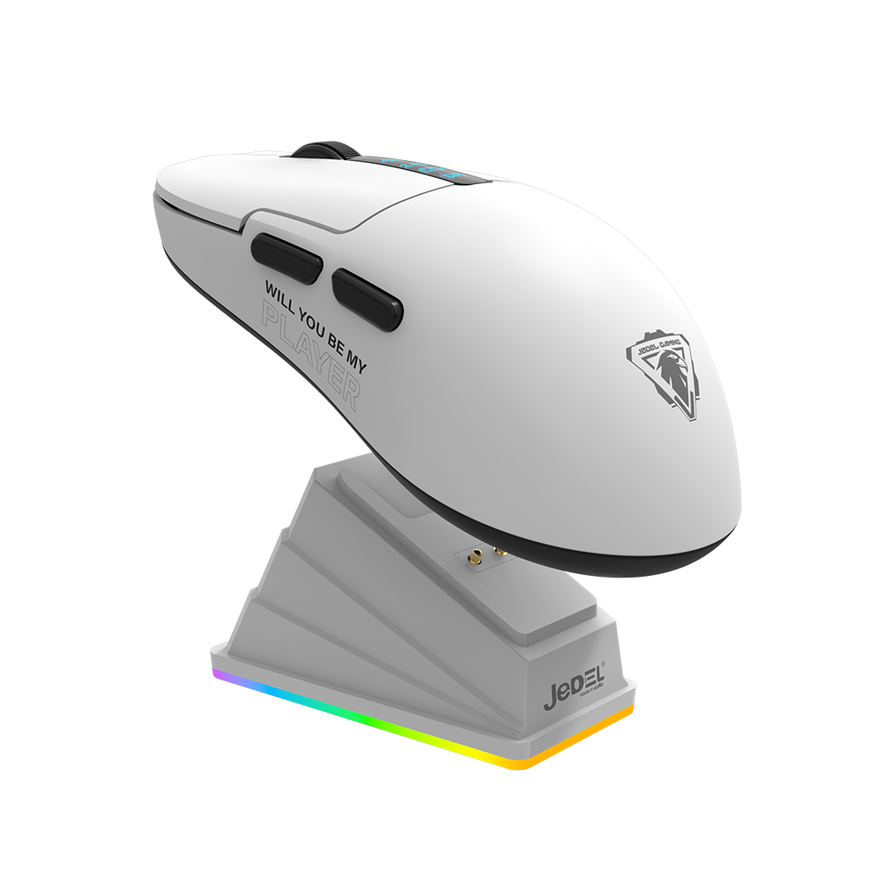 JEDEL GWH-113 GAMING MOUSE | Jedel GWH-113 6D 3-Mode Wireless/Wired RGB Gaming Mouse with Dedicated Charging Dock (White
