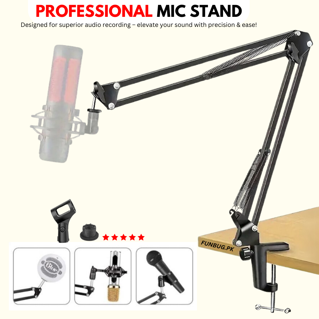 PROFESSIONAL METAL SCISSOR ARM MICROPHONE STAND | Heavy-Duty All-Metal Adjustable Suspension Boom Arm Stand with Desk Mount Clamp, Dual Tension Springs & Universal Mic Clip Holder for Podcasting, Streaming, Recording & Broadcasting