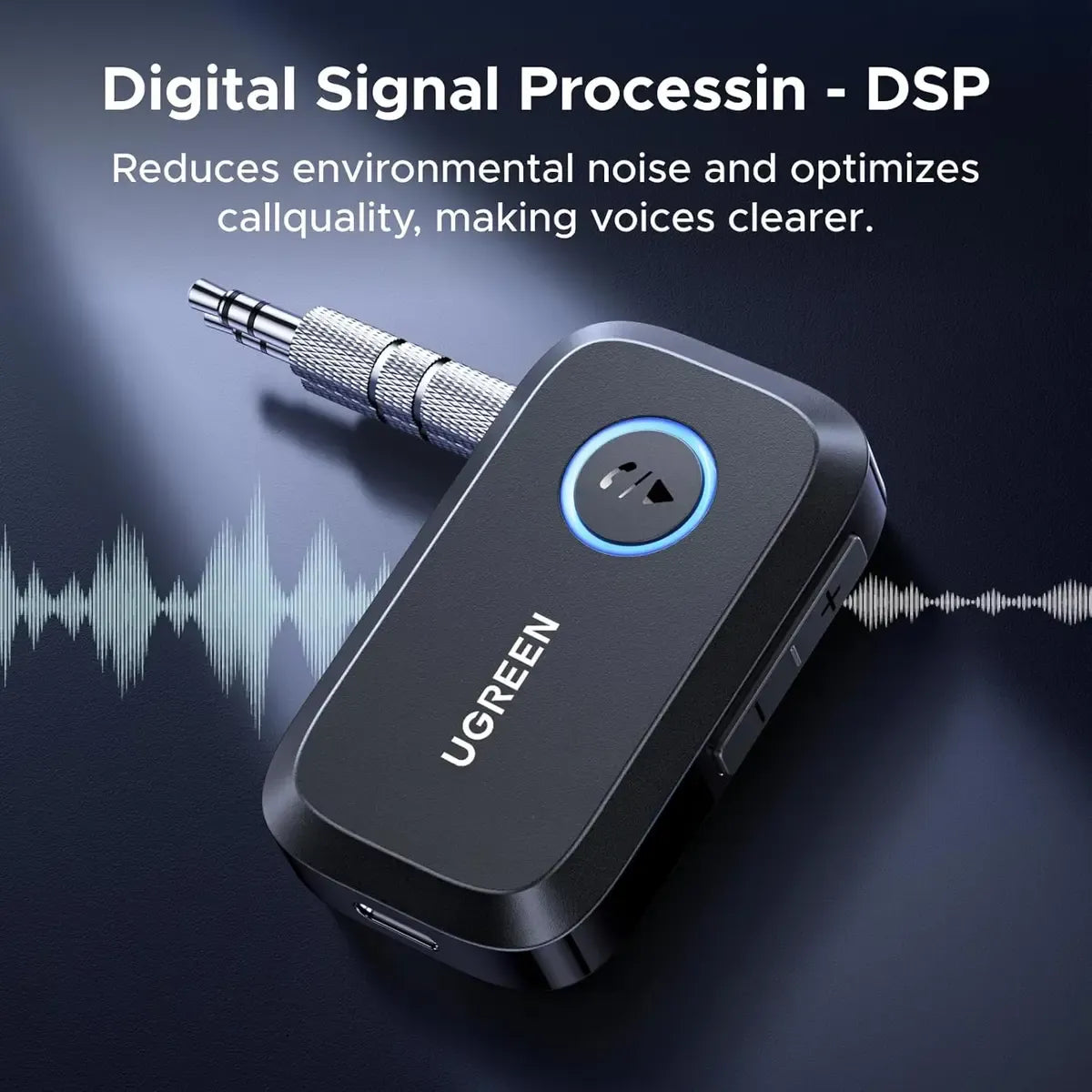 UGREEN 3.5mm Aux Bluetooth 5.3 Audio Transfer Adapter for Vehicle Wireless Receiver with Built-in Microphone & Hands-Free Calling