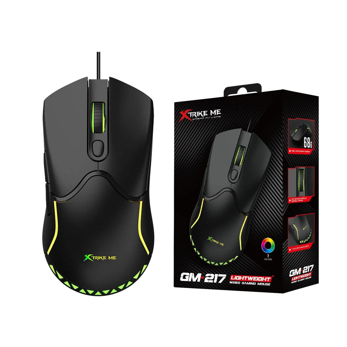 XTRIKE ME GM-217 RGB GAMING USB 6 BUTTONS WIRED MOUSE | Xtrike Me GM-217 Ergonomic Wired Optical Gaming Mouse with 6 Con