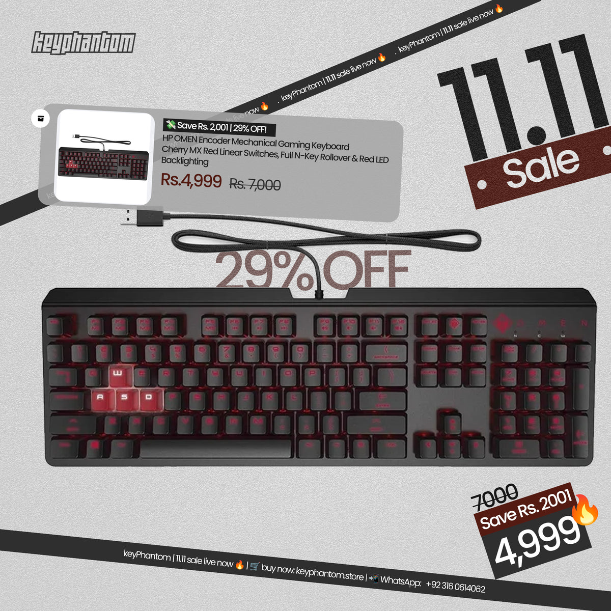 HP OMEN ENCODER MECHANICAL GAMING KEYBOARD | HP Omen Encoder Mechanical Gaming Keyboard with Cherry MX Red Linear Switches, Full N-Key Rollover & Red LED Backlighting