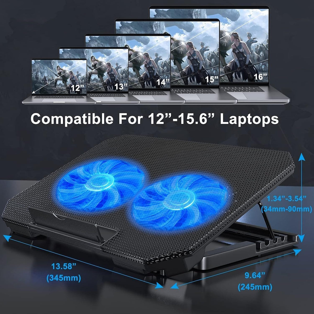 XTRIKE ME FN818 DUAL FAN LAPTOP COOLING PAD | Xtrike Me FN-818 Ergonomic Gaming Laptop Cooler Stand with Dual High-Speed Red LED Fans, Metal Mesh Panel & Dual USB Pass-Through Ports for Laptops up to 17 Inches