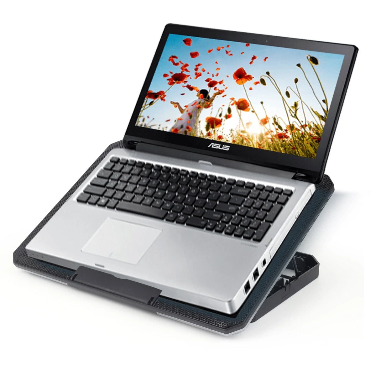COOLBELL CB-8X COOLING PAD FOR 14–17" LAPTOPS | CoolBell CB-8X Ergonomic Laptop Cooler Stand with High-Speed Silent Fans, Metal Mesh Ventilation & Dual USB Pass-Through Ports for Notebooks & Gaming Laptops