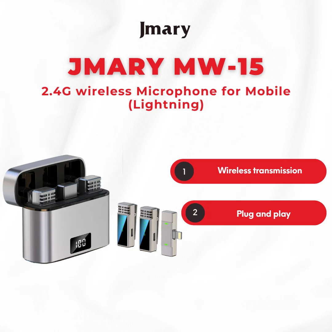 JMARY MW-15 WIRELESS MICROPHONE | Jmary MW-15 2.4G Wireless Lavalier Microphone for Mobile (Type-C & Lightning Dual Compatibility) with 2 Years Extended Warranty