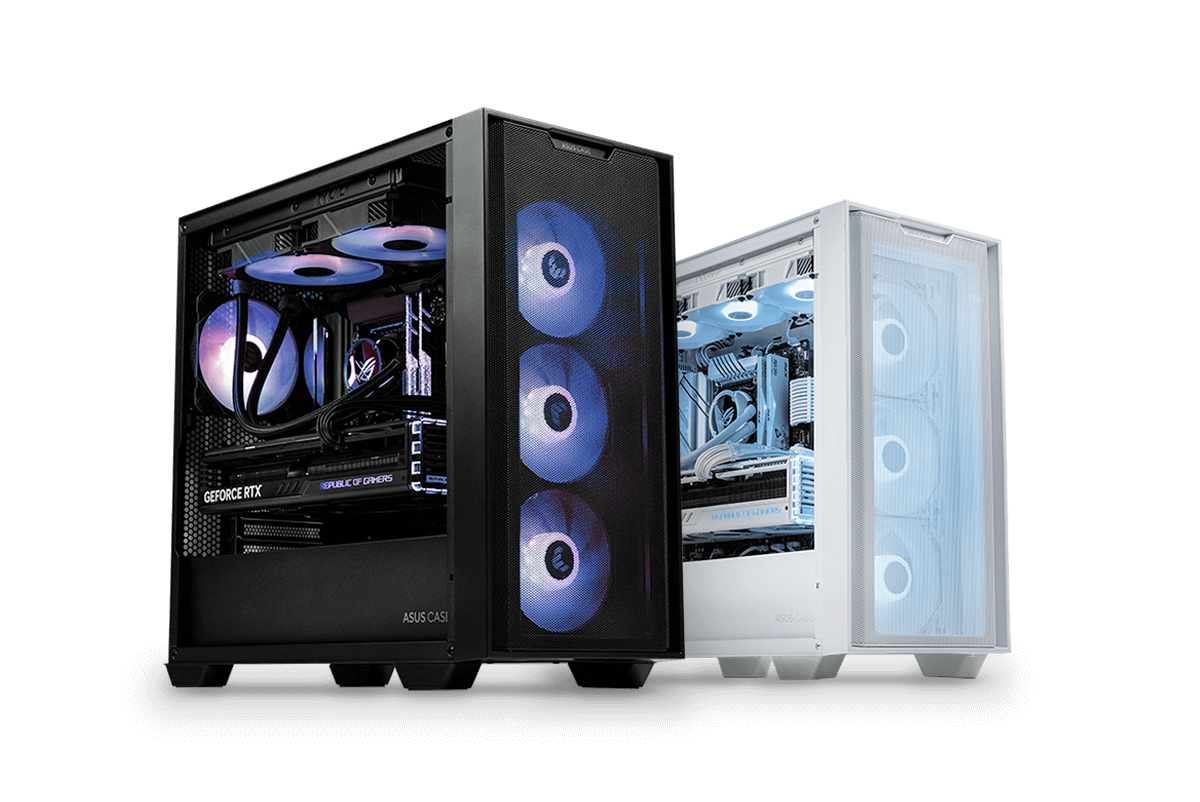 Asus A21 Mid-Tower microATX Computer Case (White / Black) with High-Porosity Mesh Front Panel, 360mm Radiator Support, E