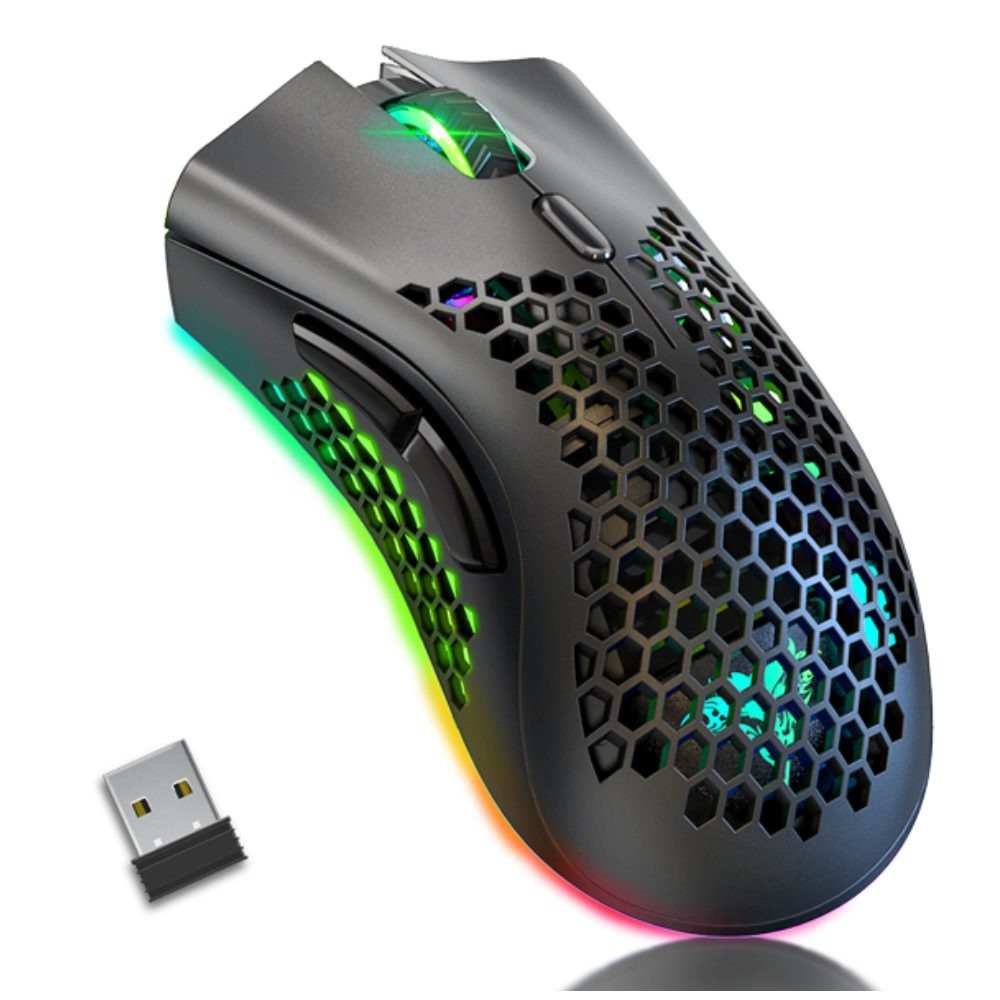 BENGOO KM-1 WIRELESS RECHARGEABLE GAMING MOUSE | Bengoo KM-1 2.4G Wireless Ergonomic Honeycomb RGB Gaming Mouse with Rec