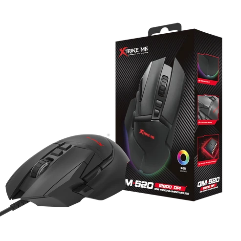 XTRIKE ME GM502 RGB WIRED GAMING MOUSE 12800 DPI | Xtrike Me GM-502 Ergonomic Wired Optical Gaming Mouse with 12800 DPI High-Precision Sensor, Tactical Buttons & Dynamic RGB Illumination for PC Desktop & Laptop