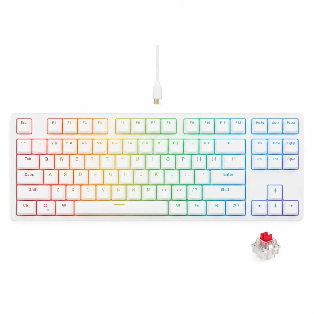 GTUNE GK687 MECHANICAL KEYBOARD RED SWITCHES WHITE | Compact Mechanical Gaming Keyboard with Linear Red Switches, Clean White Frame & Dynamic Backlighting