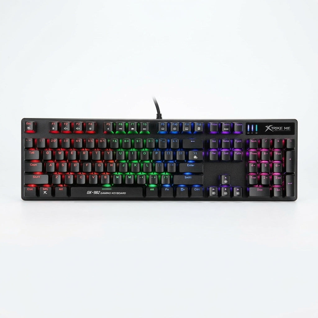 XTRIKE-ME GK-980 WIRED MECHANICAL GAMING KEYBOARD 104-KEY RAINBOW BACKLIGHTING BLUE SWITCHES | Full Size Ergonomic Mechanical Keyboard with Tactile Switches