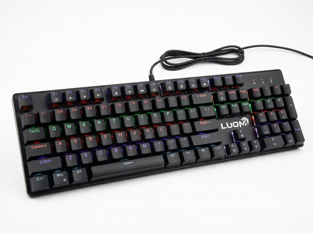 LM1104 MECHANICAL WIRED KEYBOARD – 104 KEYS | Full Size Ergonomic Gaming & Office Keyboard with Tactile Switches, Anti-Ghosting & Dynamic LED Backlighting