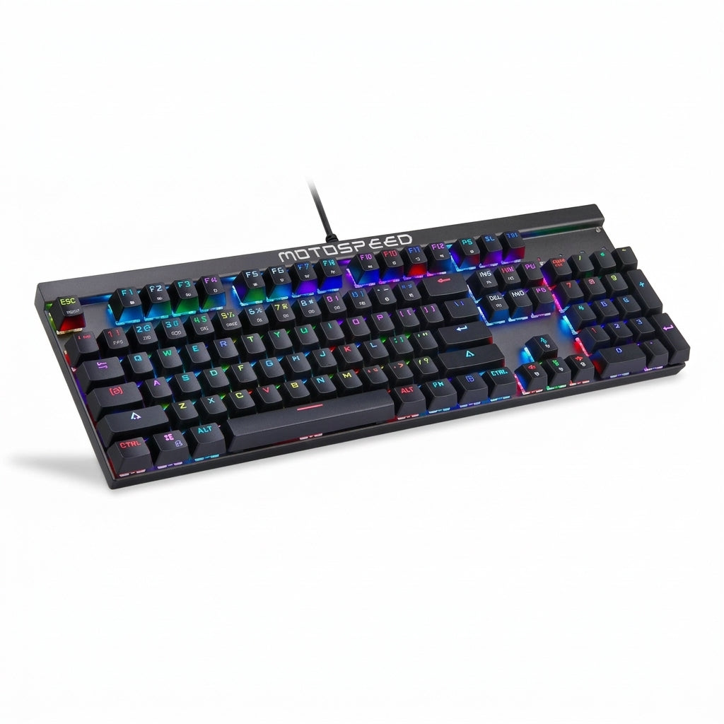 MOTOSPEED CK103 RGB BACKLIGHT GAMING MECHANICAL KEYBOARD 104 KEYS SUPPORT USB2.0 14 MODES LED BACKLIGHT BLUE/RED SWITCH | Full Size Mechanical Gaming Keyboard
