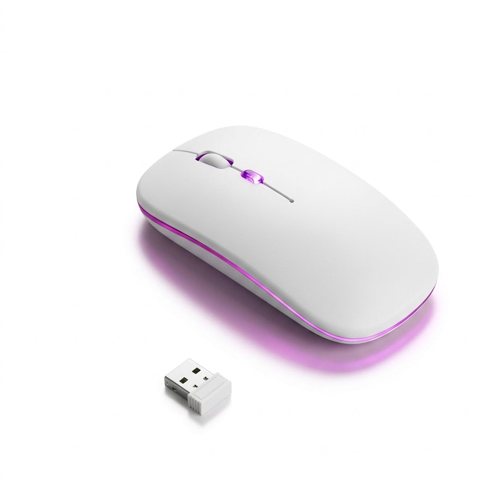 DUOHAO RECHARGEABLE WIRELESS MOUSE WHITE AND PINK | Dual-Tone Silent Rechargeable Optical Wireless Mouse with 2.4GHz USB Dongle & Ergonomic Grip