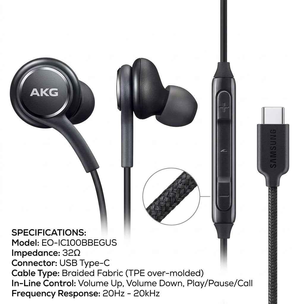 AKG HANDSFREE USB C TYPE JACK | Tuned by AKG Type-C In-Ear Wired Headphones with High-Quality Deep Bass, HD Microphone &