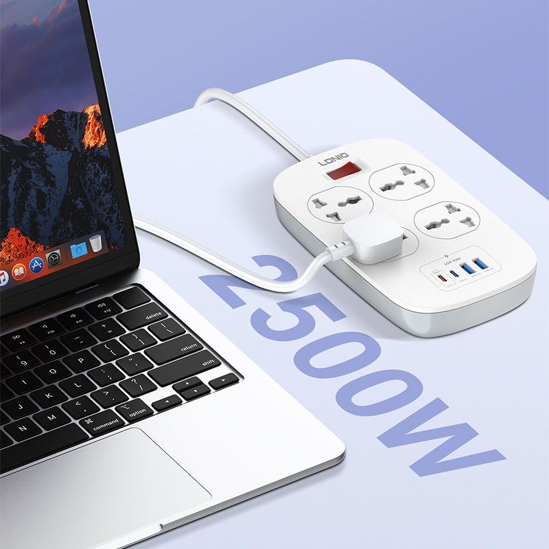 LDNIO SC4407C 45W 4PORT POWER STRIP EU PLUG | LDNIO SC4407C 45W Fast Charging Extension Power Socket with 4 EU AC Outlets, USB-C Power Delivery (PD) & Auto-ID USB Ports