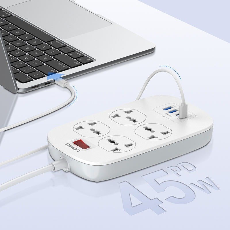 LDNIO SC4407C 45W 4PORT POWER STRIP EU PLUG | LDNIO SC4407C 45W Fast Charging Extension Power Socket with 4 EU AC Outlets, USB-C Power Delivery (PD) & Auto-ID USB Ports