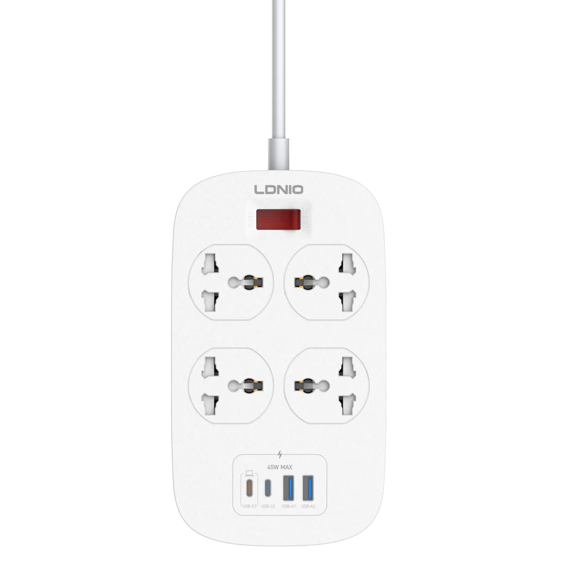 LDNIO SC4407C 45W 4PORT POWER STRIP EU PLUG | LDNIO SC4407C 45W Fast Charging Extension Power Socket with 4 EU AC Outlet
