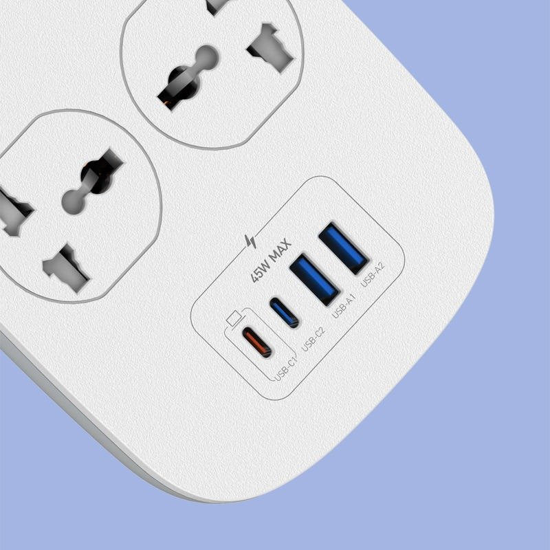 LDNIO SC4407C 45W 4PORT POWER STRIP EU PLUG | LDNIO SC4407C 45W Fast Charging Extension Power Socket with 4 EU AC Outlets, USB-C Power Delivery (PD) & Auto-ID USB Ports