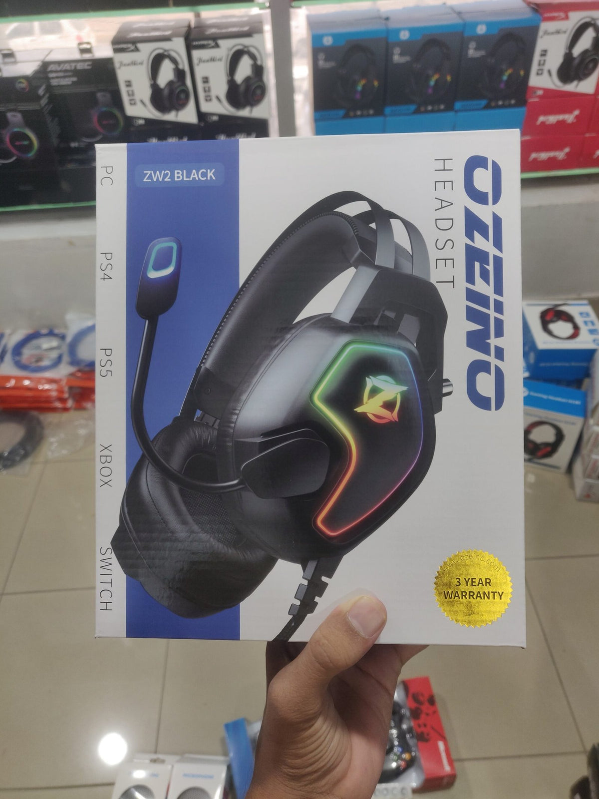 Ozeino ZW2 Black RGB Gaming Headset – Over-Ear 3D Surround Sound Headphones with Noise-Reduction Mic & Steel Alloy Frame