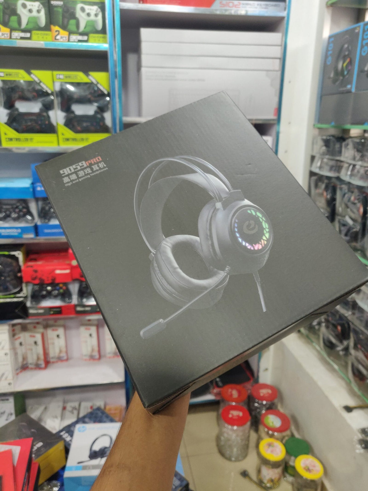 9059 Pro Gaming Headset RGB Lights– Over-Ear Stereo Headphones with Noise-Reduction Mic & Dynamic RGB Lighting