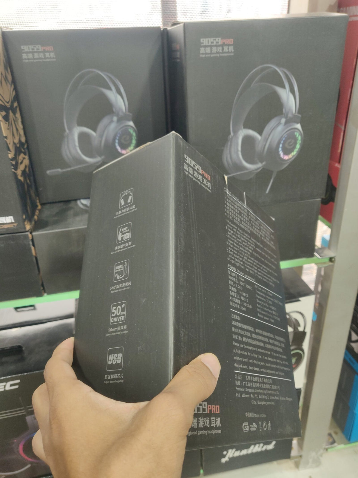 9059 Pro Gaming Headset RGB Lights– Over-Ear Stereo Headphones with Noise-Reduction Mic & Dynamic RGB Lighting