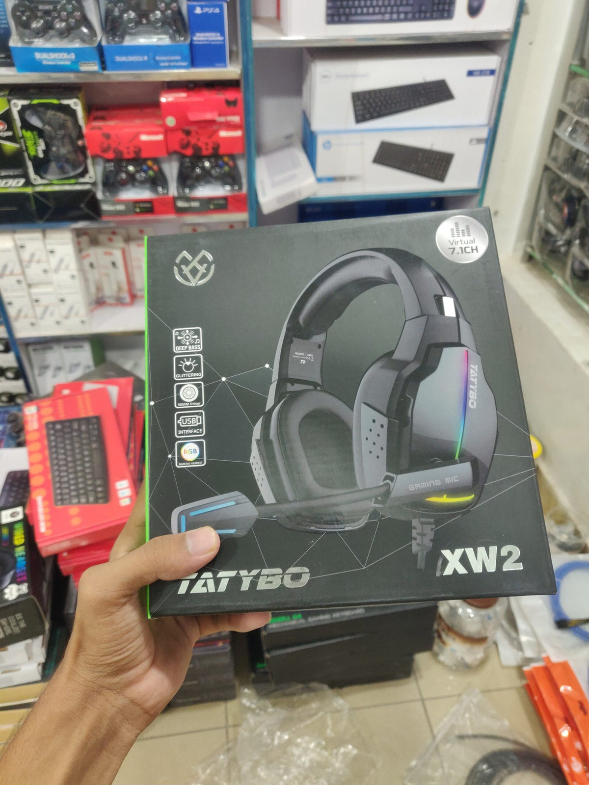 TATYBO XW2 USB 7.1 Gaming Headset – Over-Ear Surround Sound Headphones with Noise-Canceling Mic & Dynamic RGB Light