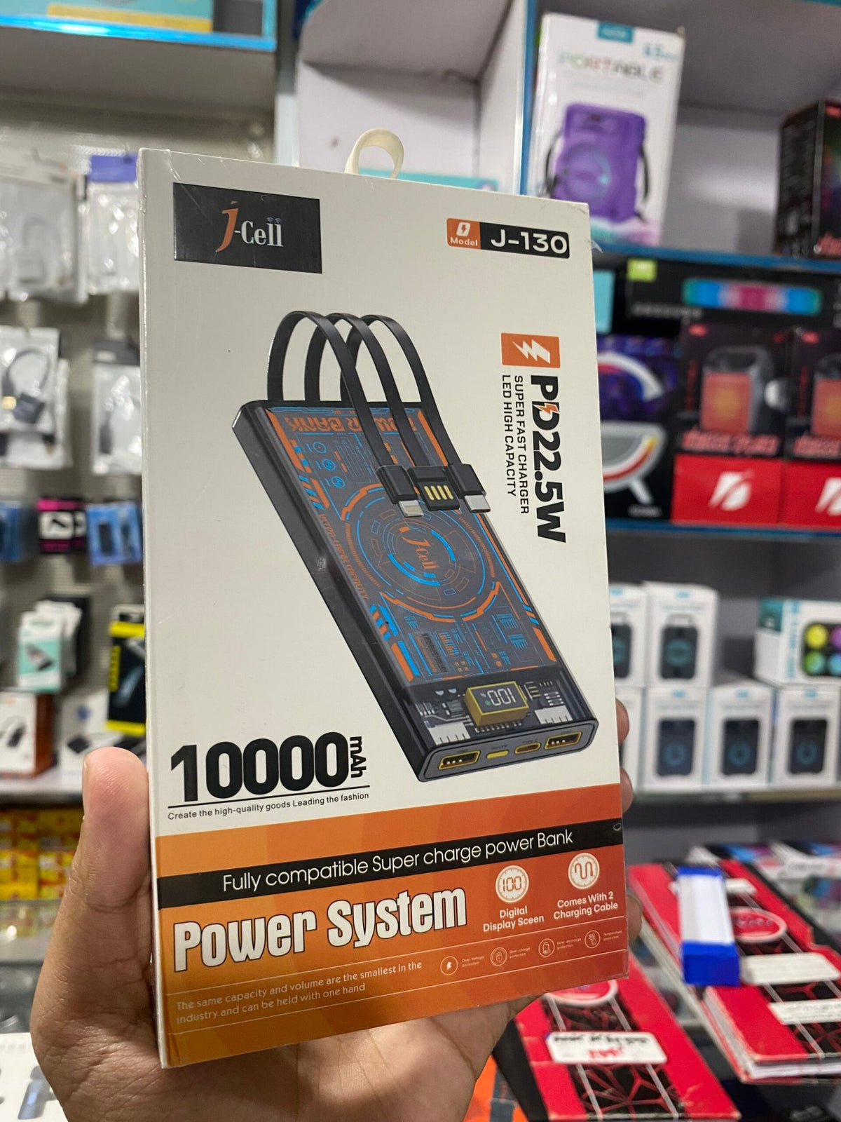 Jcell J130 Powerbank | 10000mAh 22.5W Fast Charging Portable Charger with Built-In Cables & LED Display