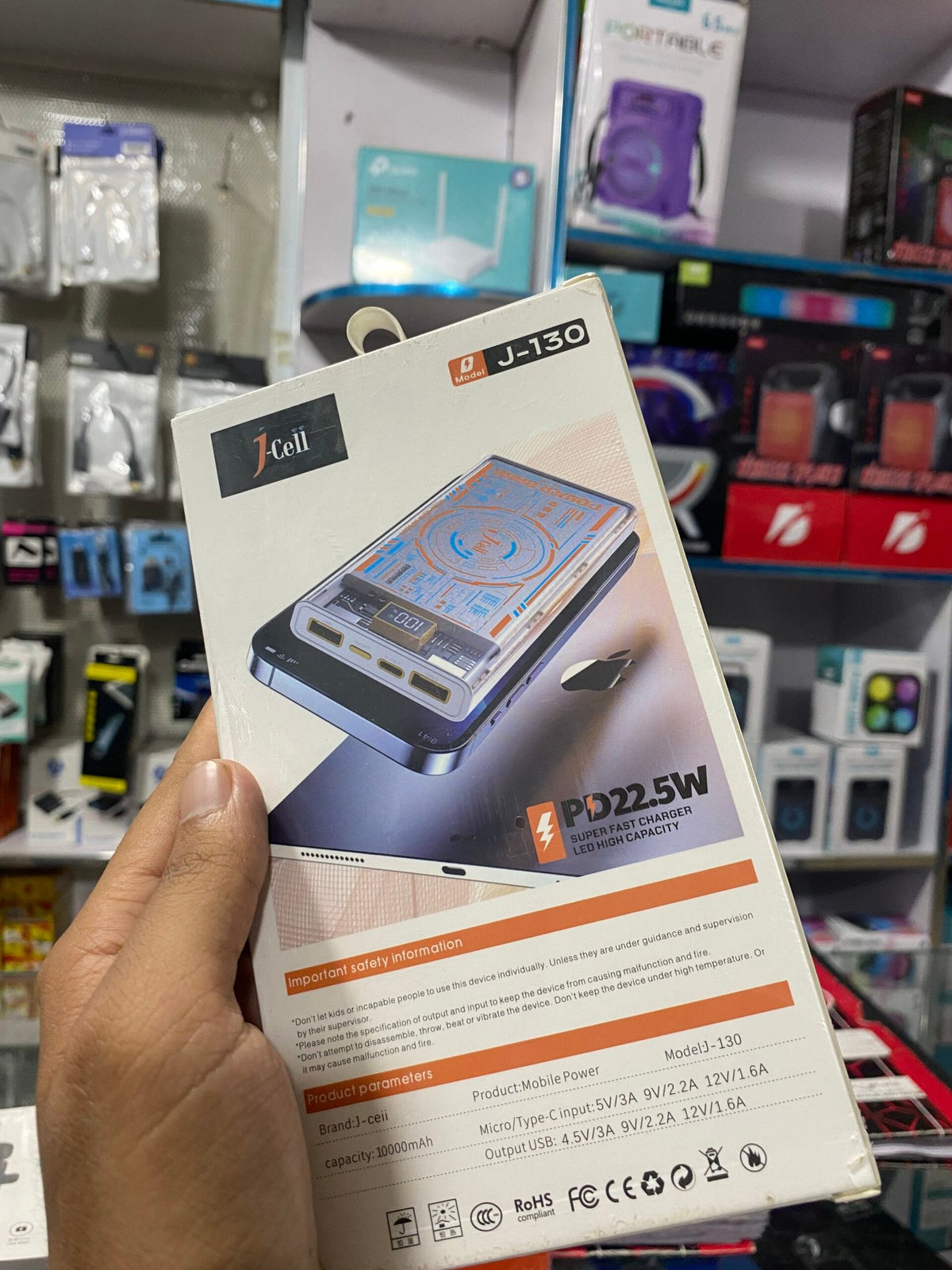 Jcell J130 Powerbank | 10000mAh 22.5W Fast Charging Portable Charger with Built-In Cables & LED Display