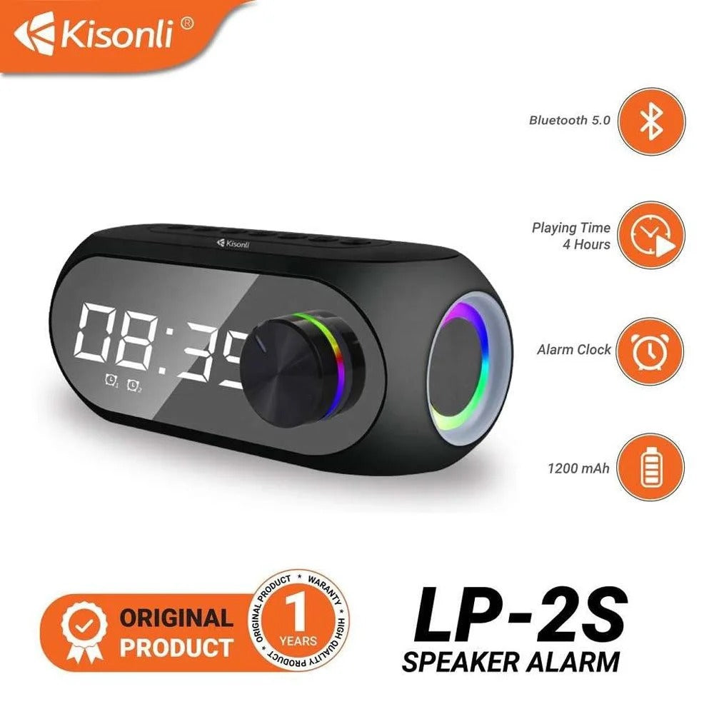 KISONLI LP-2S RGB SPEAKER ALARM CLOCK BLUETOOTH 5.0 TF-CARD FOR MOBILE | Kisonli LP-2S Wireless Speaker with Digital LED Mirror Clock Display, Dual Alarms, Dynamic RGB Lighting & TF Card Slot