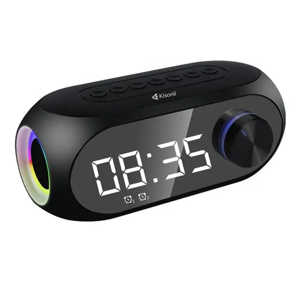 KISONLI LP-2S RGB SPEAKER ALARM CLOCK BLUETOOTH 5.0 TF-CARD FOR MOBILE | Kisonli LP-2S Wireless Speaker with Digital LED Mirror Clock Display, Dual Alarms, Dynamic RGB Lighting & TF Card Slot