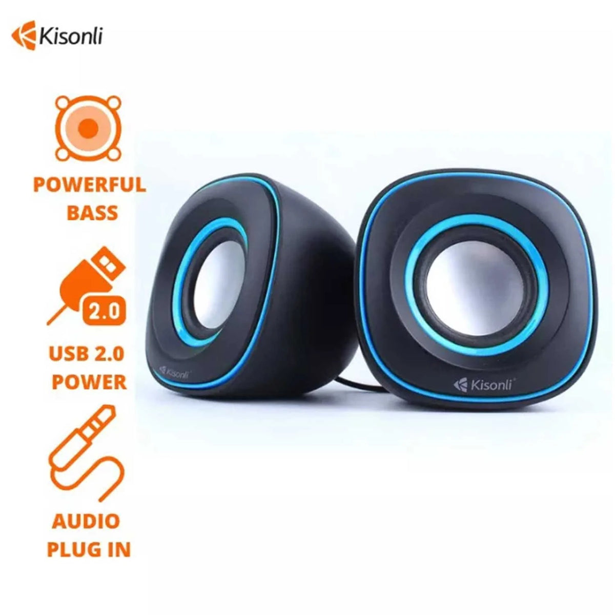 KISONLI V350 USB 2.0 MINI SPEAKER | Kisonli V350 Compact 2.0 Multimedia Desktop Computer Speakers with 3.5mm Audio Jack, USB 5V Power & Inline Volume Control for PC, Laptop & Mobile