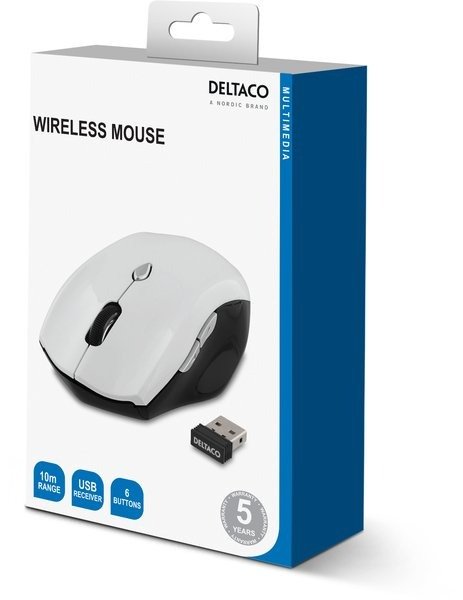 DELTACO MS-769 Wireless Optical Mouse – Ergonomic 7-Button Desktop Computer Mouse with Adjustable 800/1200/1600 DPI, Forward/Backward Side Controls & Plug-and-Play 2.4GHz USB Nano Receiver