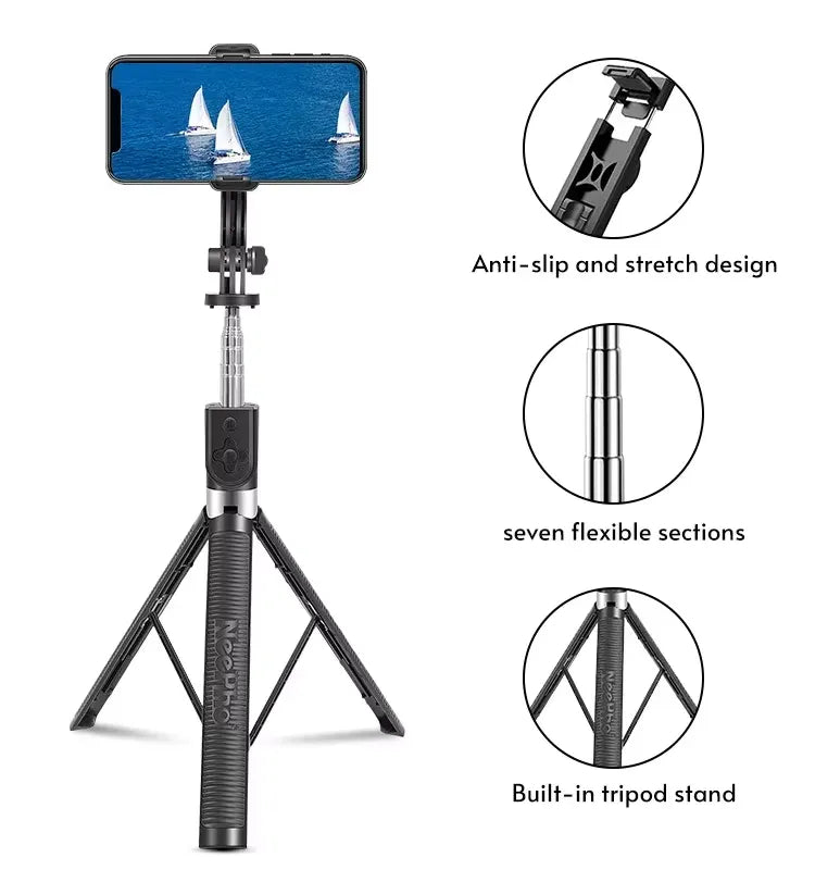 NEEPHO P170S BLUETOOTH SELFIE STICK AND TRIPOD | Portable Wireless Smartphone Monopod Stand with 360 Degree Rotation, Detachable Remote & Telescopic Rod