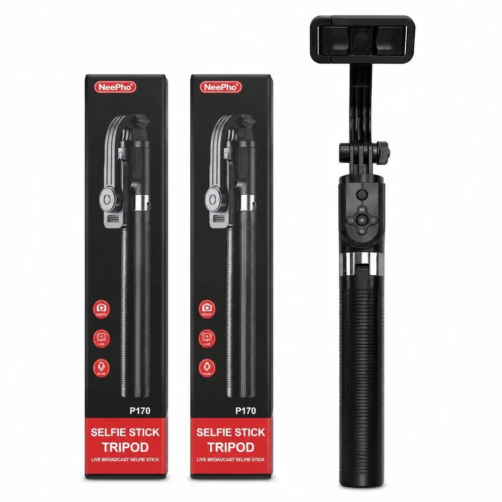 NEEPHO P170S BLUETOOTH SELFIE STICK AND TRIPOD | Portable Wireless Smartphone Monopod Stand with 360 Degree Rotation, Detachable Remote & Telescopic Rod
