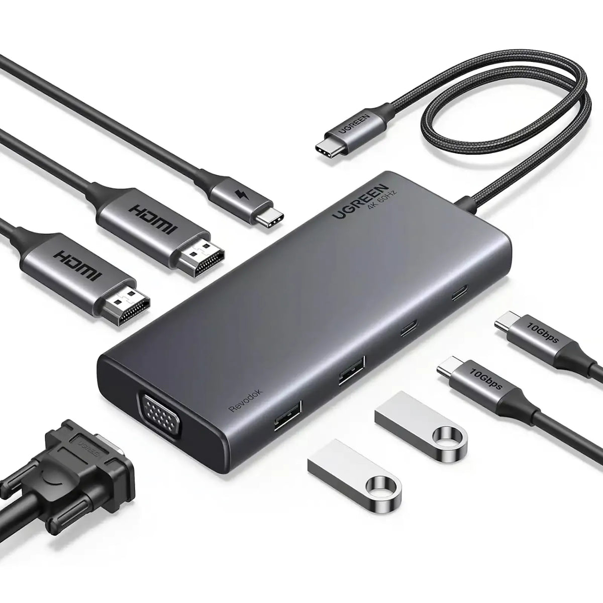 UGREEN 8 in 1 USB C Docking Station with Dual Monitor 4K Multi-Stream Transport Hub with Dual HDMI / DisplayPort, 100W P