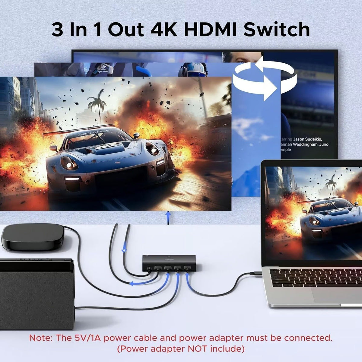 UGREEN HDMI Switch 3 in 1 Out 4K@60Hz with Remote Supports HDR10+ CEC HDCP2.2 High-Speed 18Gbps Video Switcher Box for PS5, Xbox, Switch & TV Stick