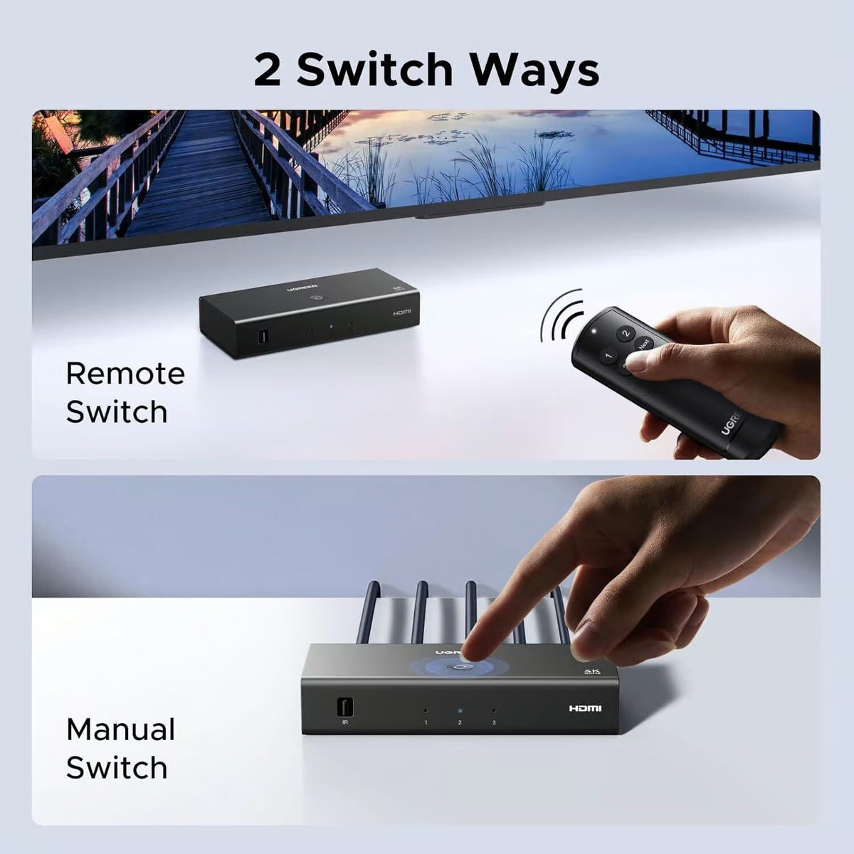 UGREEN HDMI Switch 3 in 1 Out 4K@60Hz with Remote Supports HDR10+ CEC HDCP2.2 High-Speed 18Gbps Video Switcher Box for PS5, Xbox, Switch & TV Stick