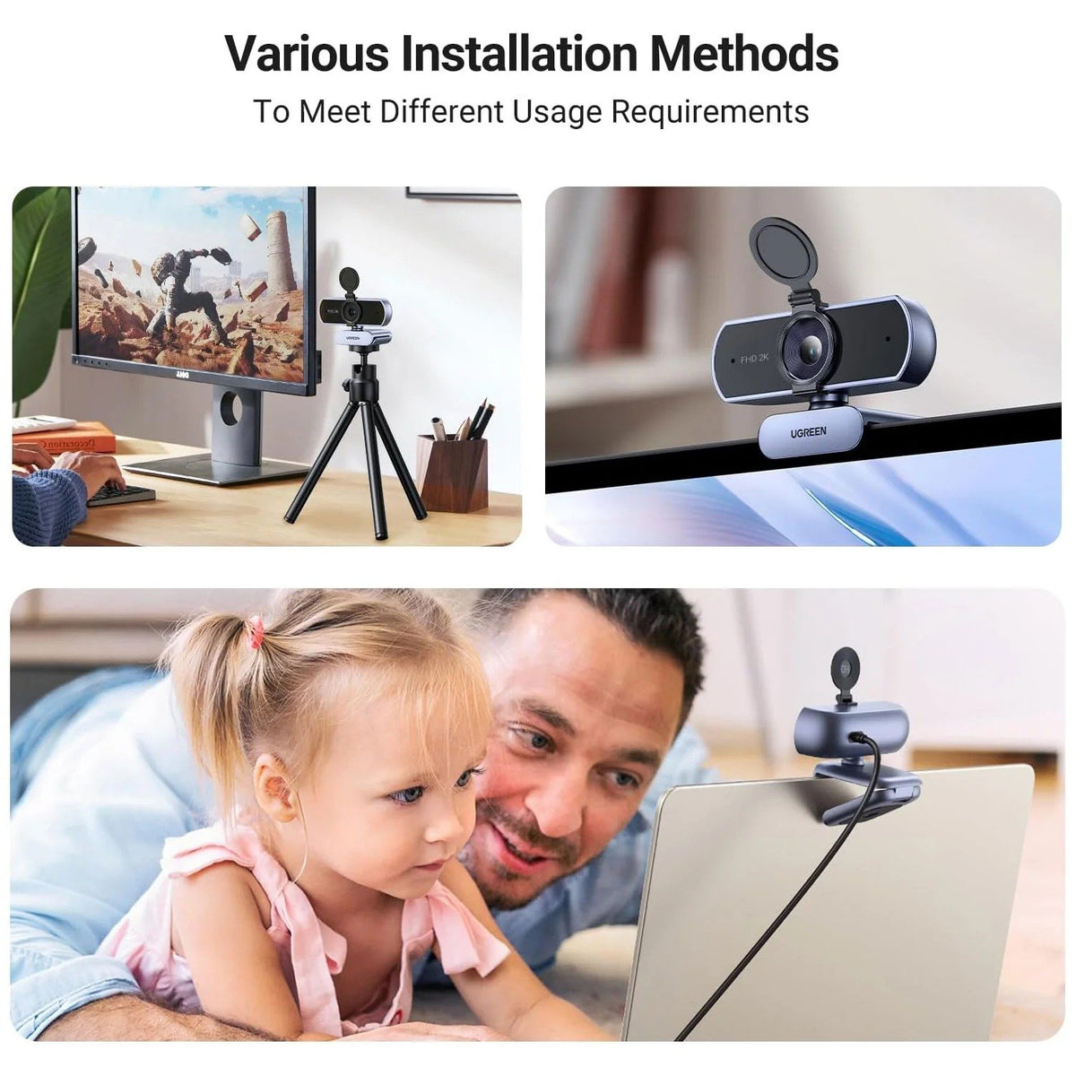 UGREEN CM717 2k 30FPS Full HD WEB CAM 2K QHD USB Webcam with Dual Noise-Canceling Microphones (Black)