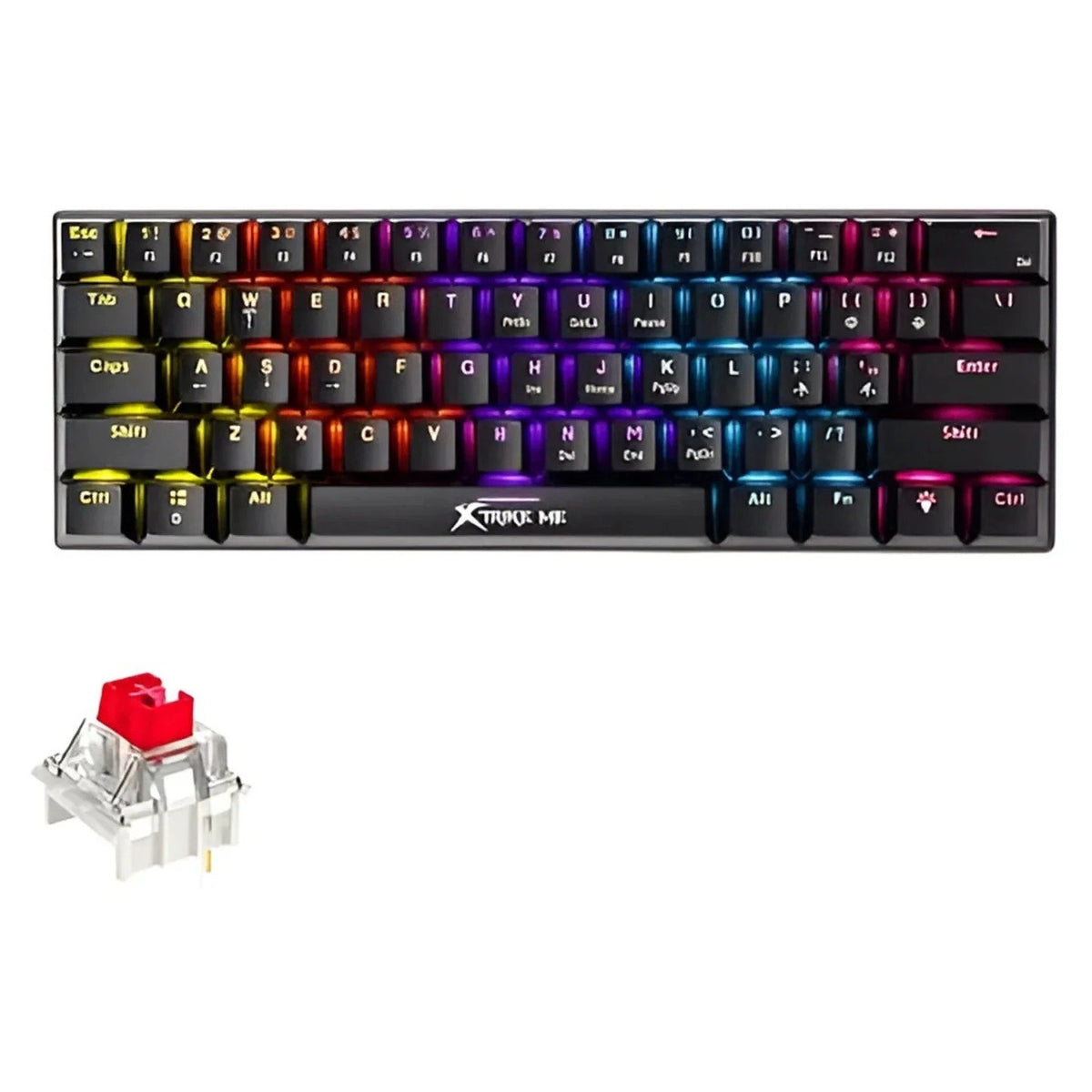 XTRIKE ME GK-916 MECHANICAL GAMING KEYBOARD 61 KEYS | Xtrike Me GK-916 Ultra-Compact 60% Mechanical Wired Gaming Keyboard with Rainbow Backlighting, Tactile Switches & Detachable USB Type-C Cable