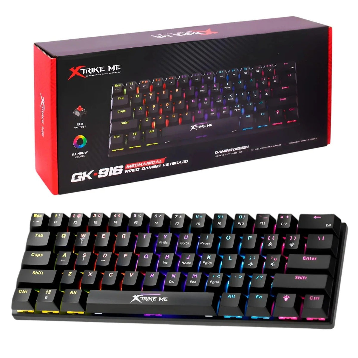 XTRIKE ME GK-916 MECHANICAL GAMING KEYBOARD 61 KEYS | Xtrike Me GK-916 Ultra-Compact 60% Mechanical Wired Gaming Keyboar