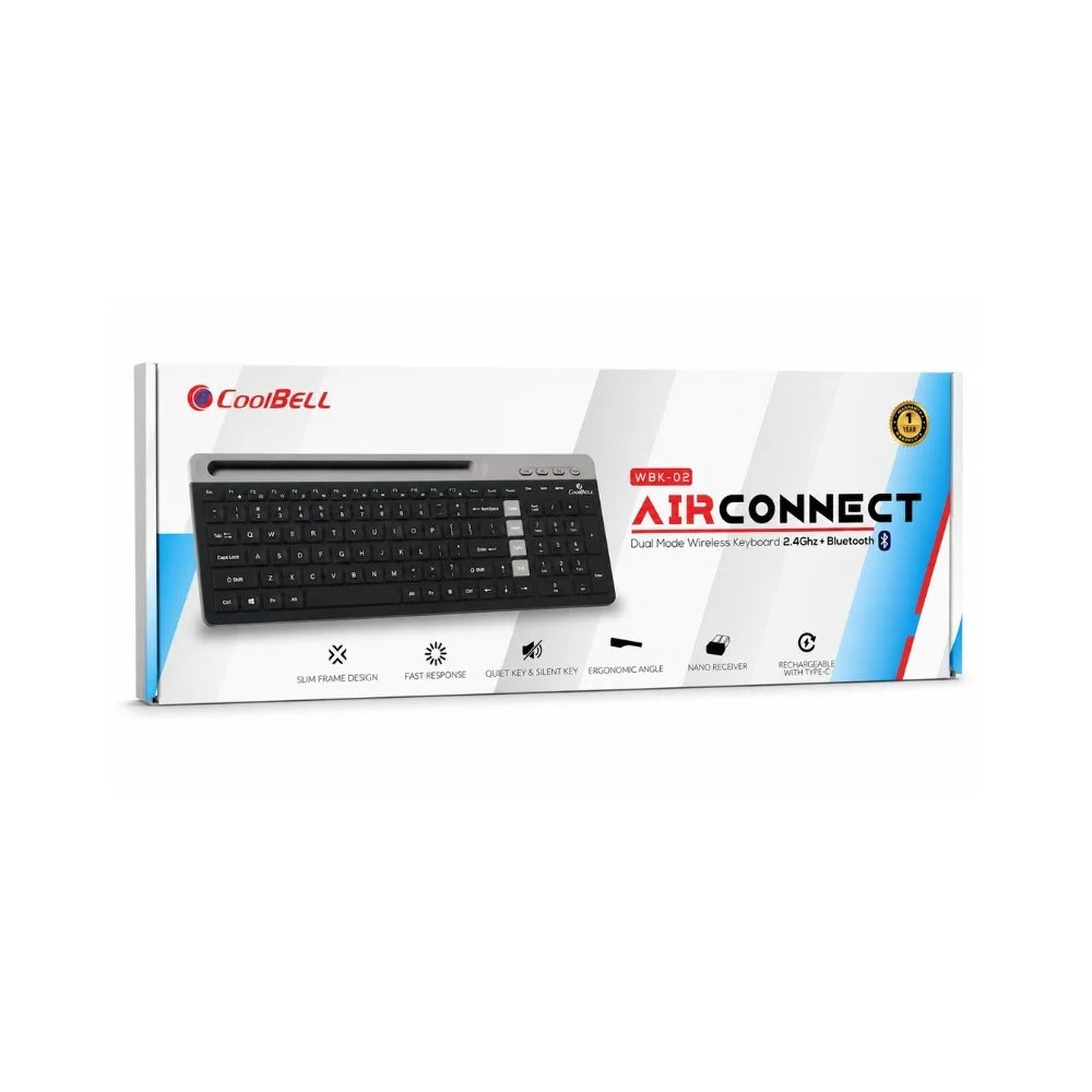 COOLBELL WBK-02 DUAL MODE | Dual-Mode Wireless Keyboard with Bluetooth + 2.4GHz USB Connectivity & Multi-Device Control