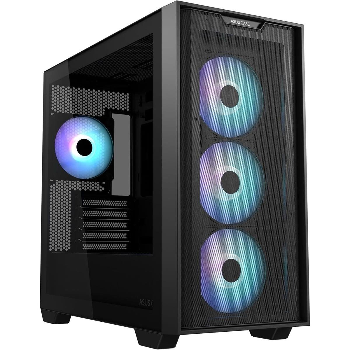 Asus A21 Mid-Tower microATX Computer Case (White / Black) with High-Porosity Mesh Front Panel, 360mm Radiator Support, Extended 380mm GPU Clearance, Hidden-Connector Motherboard Compatibility & Tempered Glass Side Panel