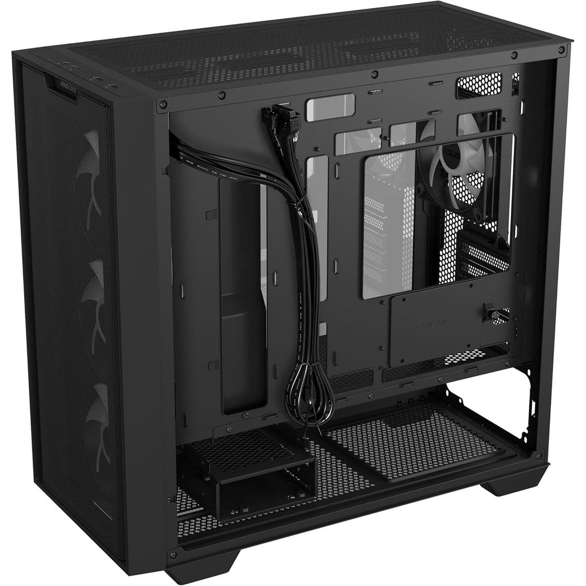 Asus A21 Mid-Tower microATX Computer Case (White / Black) with High-Porosity Mesh Front Panel, 360mm Radiator Support, Extended 380mm GPU Clearance, Hidden-Connector Motherboard Compatibility & Tempered Glass Side Panel