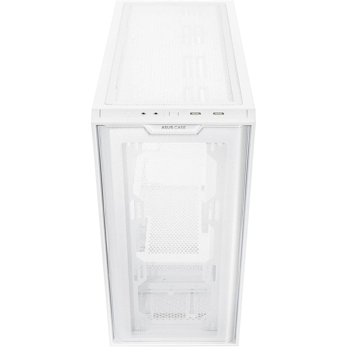 Asus A21 Mid-Tower microATX Computer Case (White / Black) with High-Porosity Mesh Front Panel, 360mm Radiator Support, Extended 380mm GPU Clearance, Hidden-Connector Motherboard Compatibility & Tempered Glass Side Panel