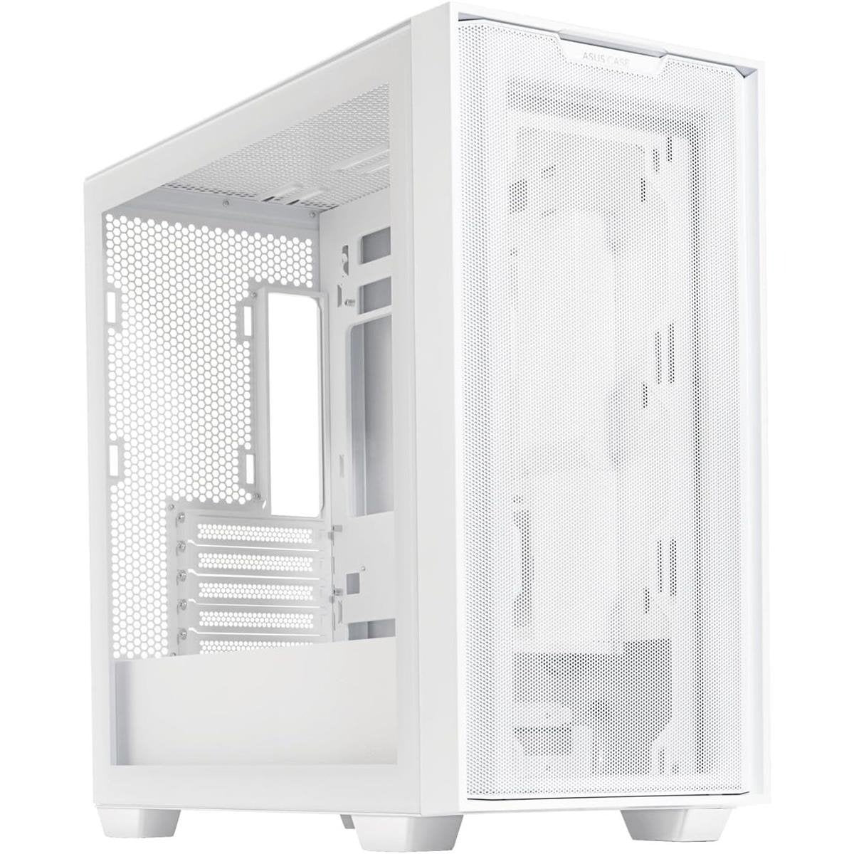 Asus A21 Mid-Tower microATX Computer Case (White / Black) with High-Porosity Mesh Front Panel, 360mm Radiator Support, Extended 380mm GPU Clearance, Hidden-Connector Motherboard Compatibility & Tempered Glass Side Panel