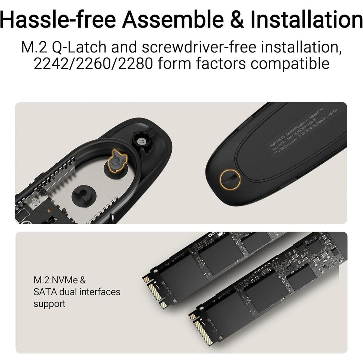 ASUS TUF Gaming A1 ESD-A1 Portable M.2 NVMe & SATA SSD Enclosure with 10Gbps USB 3.2 Gen 2x1 Type-C, MIL-STD-810H Drop Resistance, IP68 Water & Dust Resistance, Dual M.2 Protocol Support & Q-Latch Mechanism