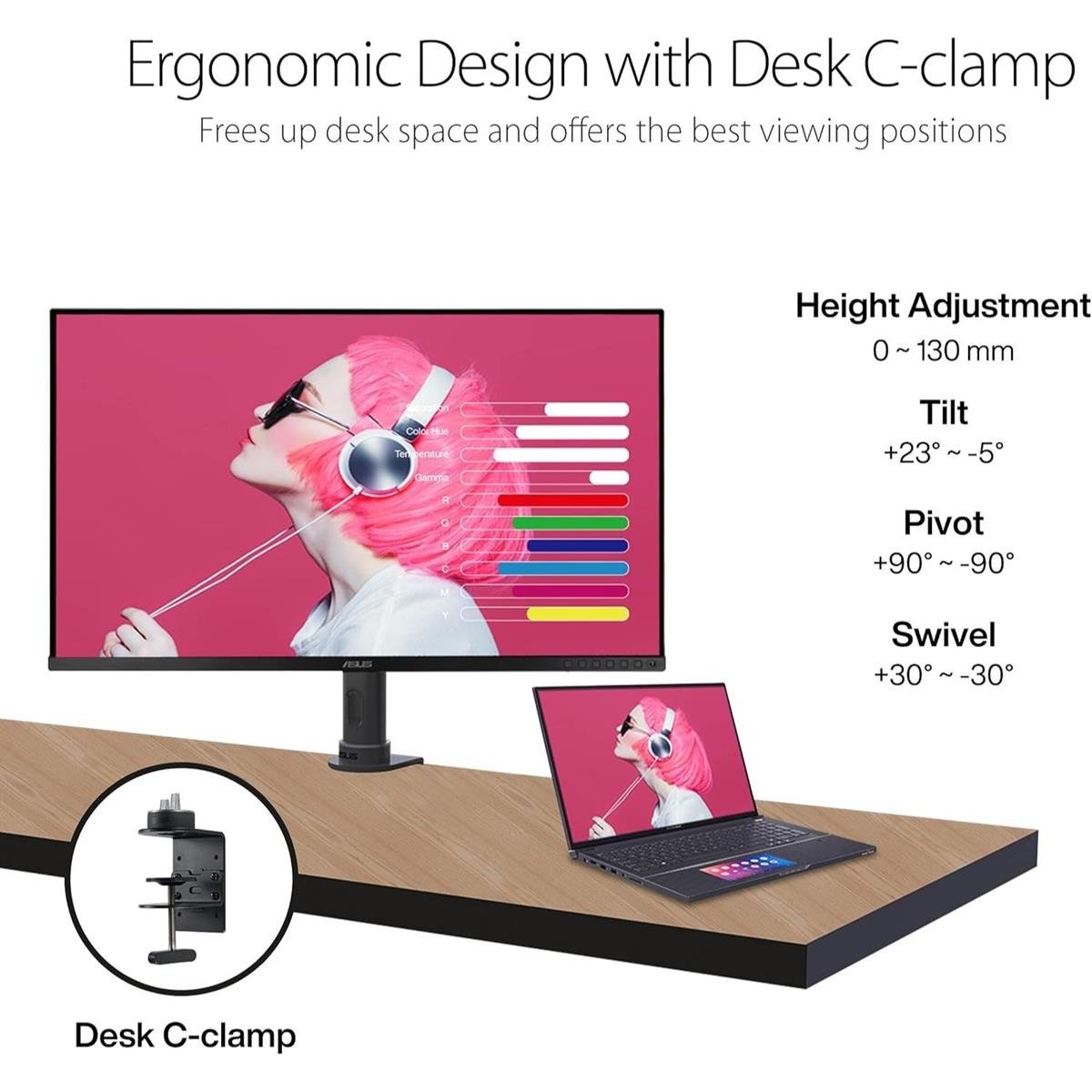 ASUS ProArt Display PA329CV 32" 4K UHD (3840 x 2160) Professional IPS Monitor with 100% sRGB / Rec. 709, Calman Verified Factory Color Accuracy (ΔE < 2), 90W USB-C Power Delivery, VESA DisplayHDR 400 & C-Clamp Mount