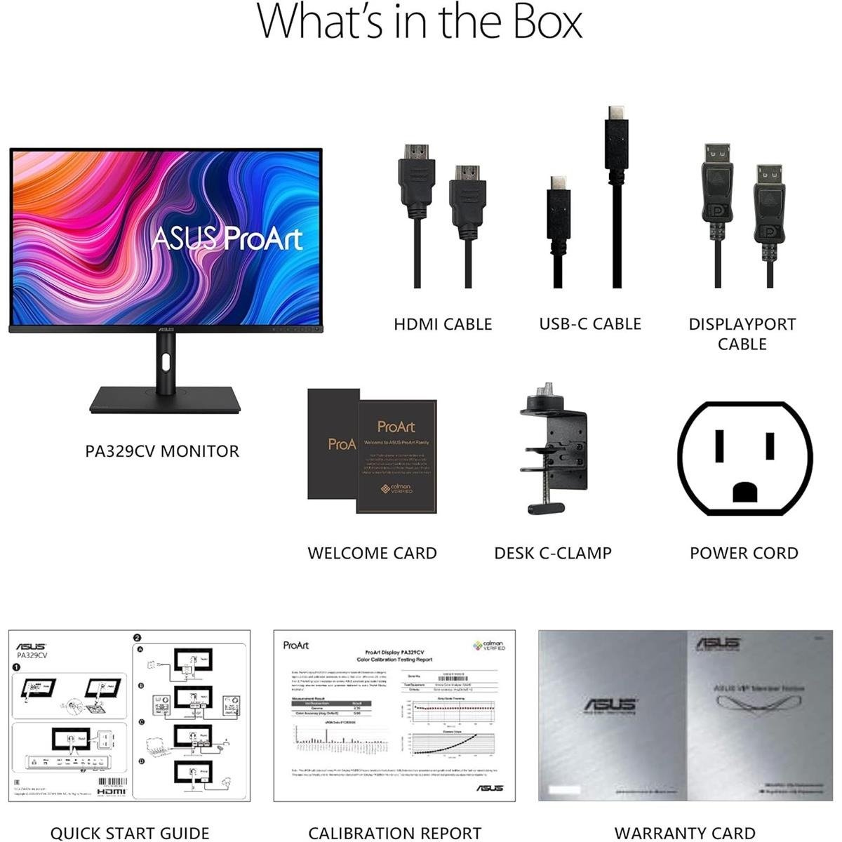 ASUS ProArt Display PA329CV 32" 4K UHD (3840 x 2160) Professional IPS Monitor with 100% sRGB / Rec. 709, Calman Verified Factory Color Accuracy (ΔE < 2), 90W USB-C Power Delivery, VESA DisplayHDR 400 & C-Clamp Mount