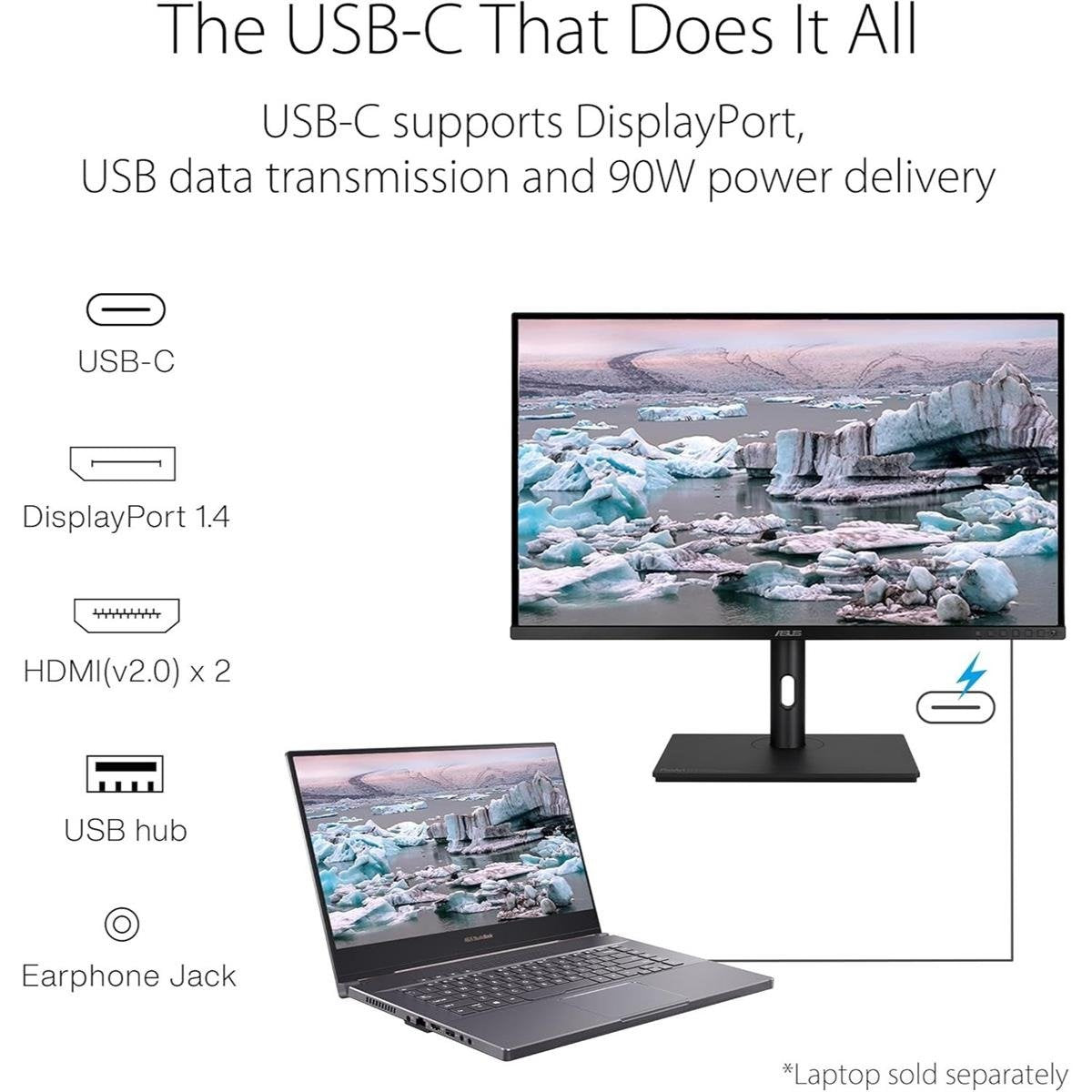ASUS ProArt Display PA329CV 32" 4K UHD (3840 x 2160) Professional IPS Monitor with 100% sRGB / Rec. 709, Calman Verified Factory Color Accuracy (ΔE < 2), 90W USB-C Power Delivery, VESA DisplayHDR 400 & C-Clamp Mount