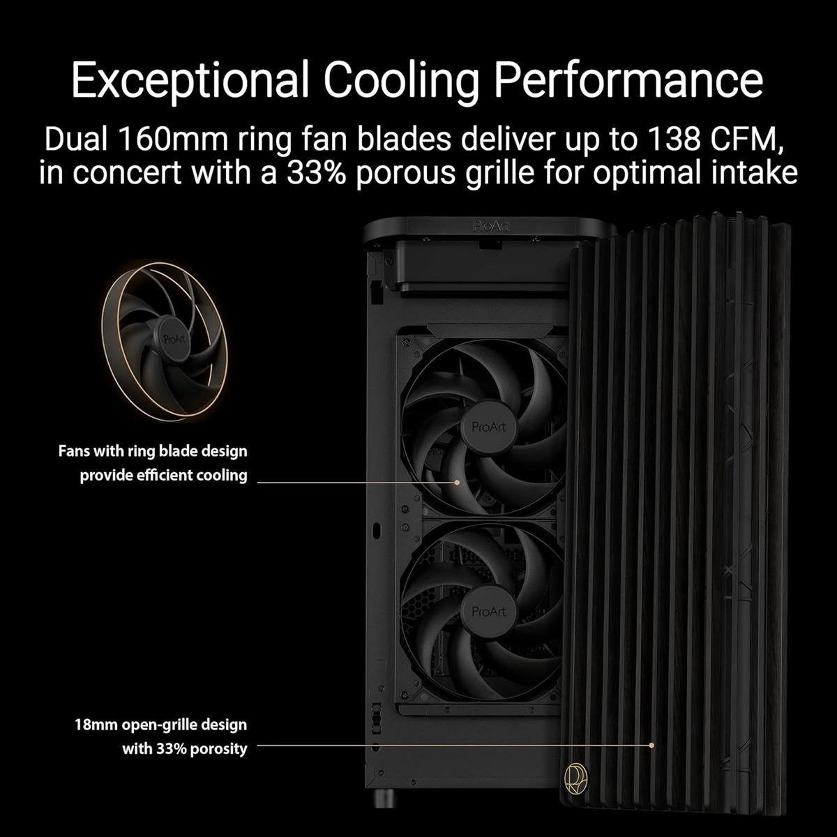 PROART PA602 WOOD TG PWM BLACK Workstation PC Case with Real FSC-Certified Ash Wood Front Panel, Dual Pre-Installed 200mm PWM Fans, Tempered Glass Side Panel & Front USB 20Gbps Type-C